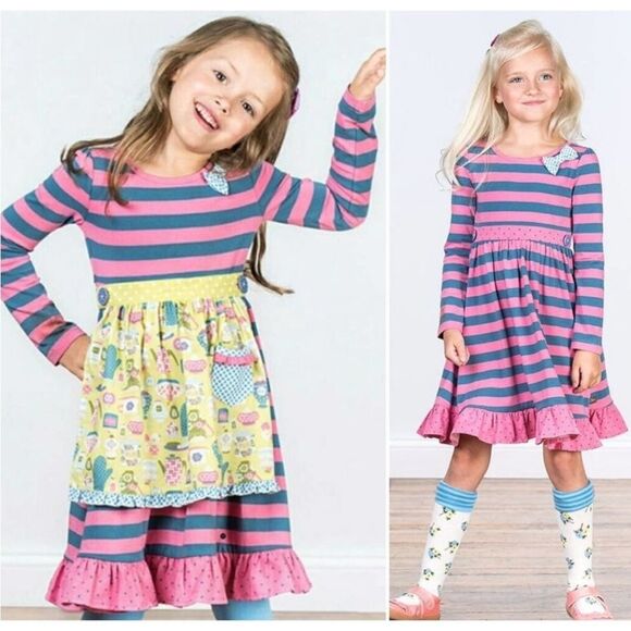Matilda Jane make believe Somethings Cooking Dress apron purple stripe teapot - Picture 1 of 5